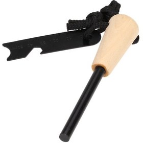 Resim Springsun Ahşap Saplı Taşınabilir Çakmak Taşı, Çok Amaçlı Açacak Ve Cetvel İle Outdoor Hayatta Kalma Aracı Siyah 