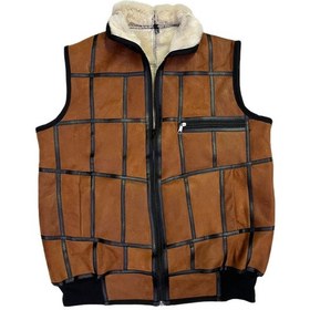 Resim Lnleather Içi Kürk-Dışı Süet Gerçek Deri Yakalı Ve Trikolu Yelek Tarçın 