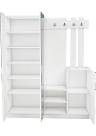 Resim Robinhome Robin Home Aynalı Raflı Vestiyer Portmanto Ayakkabılık Beyaz No 8 