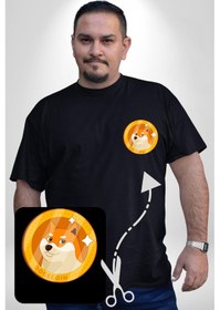 Resim Angemiel Doge Coin Siyah Büyük Beden Kadın Basic Minimal Baskılı Tişört Siyah 
