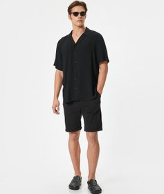 Resim Koton Kumaş Şort Bermuda Slim Fit Düğmeli Cepli Katlı Paça Siyah 4sam40064hw Siyah 