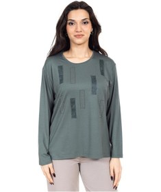 Resim Yeni Sezon Kadın Orta Yaş Ve Üzeri Viskoz Lazer Baskı İşlemeli Yüksek Kalite Anne Penye Bluz 24357-mint Yeşili Mint Yeşili 