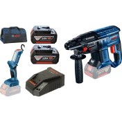 Resim Bosch Akülü Kırıcı Delici Gbh 180-LI + Akülü Fener Glı 18V-300 + Bez Çanta Hediye (2X4.0AH;PLASTIK) 