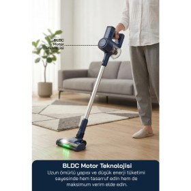 Resim Sinbo SVC-8636 Kablosuz Dikey Şarjlı Süpürge 2200MAH Li-Ion Bataryalı Bldc Motorlu Yeşil LED Işıklı Multi Cyclone 