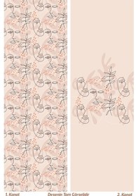 Resim One Line Woman Desenli Süet Oturma Odası Salon Fon Perde Baskılı Ekstrafor Büzgü 2 Kanat Prd-1105 Çok Renkli 