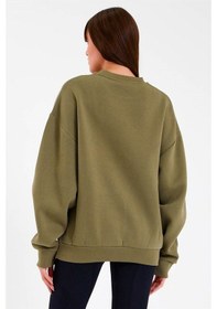 Resim Haki Renk Basic Oversize Kadın Sweatshirt 