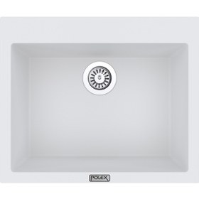 Resim Polex Cristalüx Granit Evye P-X60 Beyaz Tezgah Altı Ve Tezgah Üstü Kare Mutfak Evyesi 60x50 CM 