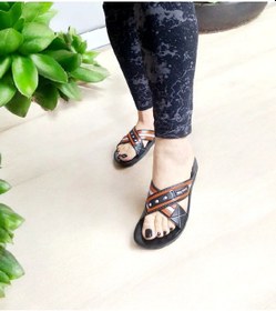 Resim Kadın Çapraz Bant 4 Nokta Ortopedik Ev Ve Dışarı Terliği Siyah 