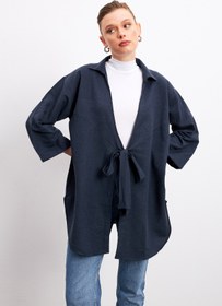 Resim Yefrastore Lacivert Flam Keten Kimono Gömlek 
