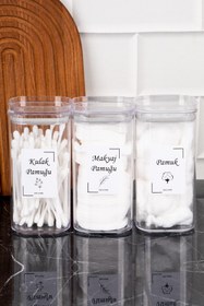 Resim DNS HOME 3'lü Banyo Seti Pamuk & Makyaj Pamuğu & Kulak Pamuğu Organizeri Banyo Düzenleyici Mika Set 