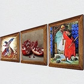 Resim Pinecone Kaplumbağa Terbiyecisi, Semazen, Nar Taş Duvar Tablosu - Ahşap Çerçeveli Taş Tablo - 25x25 cm - 3 Parça Set - Dekoratif Duvar Sanatı - Modern Ev ve Ofis Duvar Dekoru W3-853 
