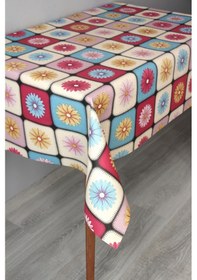 Resim Elyaf Silinebilir Pvc Muşamba Masa Örtüsü 1249-kareçiçekler Pembe 