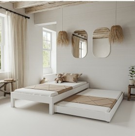 Resim Canvas Model Yavrulu Beyaz Renk Çam Ahşap Karyola-96 100 x 200 