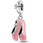 Resim Şık Romantik Pembe Bale Ayakkabısı Kolye Ucu - Pembe Kurdele ve Damlayan Yağ Charm'lı 