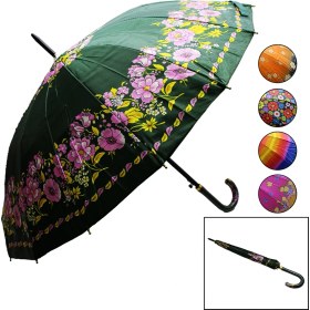 Resim Desenli Renkli Saplı Bayan - 16 Telli Baston Şemsiye Renkli 