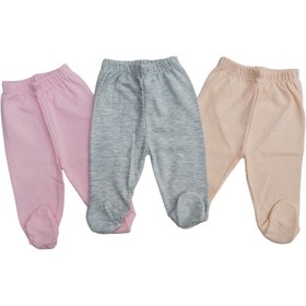 Resim bebedino Bebek Patikli Alt Hava Alır Kumaş Düz Renk (3 Lü Paket Gri-somon-pembe) 
