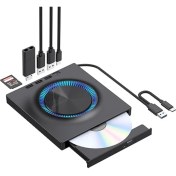 Resim UmoTech Harici Dvd-Rw Cd/dvd Sürücü – Usb-C/3.0, USB Hub ve Sd Kart Girişli, Slim Taşınabilir Optik Sürücü 