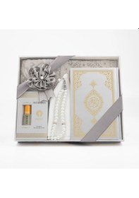 Resim Takke + Esans + Tesbih + Seccade + Kuran Hediye Seti Çanta Boy, Gri 