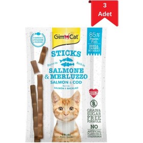 Resim Gimcat Sticks Morina Balıklı Ve Somonlu Kedi Ödül Çubuğu 20 Gr X 3 Adet 