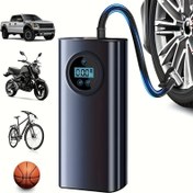 Resim LED dijital ekranlı taşınabilir kablosuz lastik şişirici, hızlı hava kompresörü, USB-C şarjı, araba, motosiklet, bisiklet, top pompası için uygun - yalıtılmış ABS malzeme, seyahat hediyesi olarak ideal 