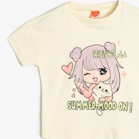 Resim Kız Bebek Anime Tişört Kısa Kollu Bisiklet Yaka 