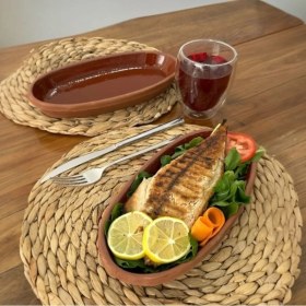 Resim AdenArt 6'lı Toprak Sırlı Balık Kayık Güveci-Balık Tavası 30 cm (Ev Tipi Fırın Için) 