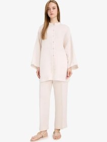Resim DeFacto%100 Keten Straight Fit Beli Lastikli Cepli Pantolon 