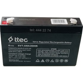 Resim Ttec 6v 7ah 20hr Bakımsız Kuru Akü (05 / 2019 Üretim) 