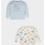 Resim Defacto Erkek Bebek Yenidoğan Dinazor Baskılı Penye 2li Uzun Kollu Tişört F0124a525auer233 Ekru 