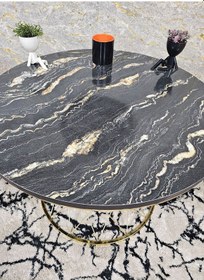 Resim Zafir Gold Kaplama Luanda Suntalem Tabla Pota Orta Sehpa - Gold Sehpa - Orta Sehpa - Yan Sehpa - Sehpa Siyah Üzeri Gold Damar 