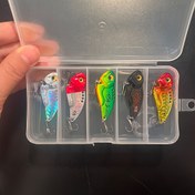 Resim Kutu Başına 5 Adet VIB Yem Seti, 3D Gözler Döküm Yemi Metal Sert Yem 5 Renk Batan Spinner Kaşık Yapay Balıkçılık Yemi Levrek İçin 