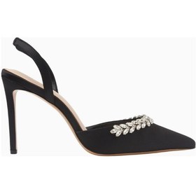 Resim Nass Sandra 100 Kristal Işlemeli Saten Slingback Stiletto, Şık Ve Zarif Siyah 