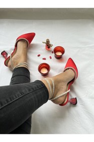 Resim Gamze Shoes Kırmızı Renk Saten Bilekten Bağlama 
