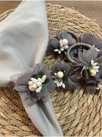 Resim PiyaCraft Gri Çiçekli Peçete Yüzüğü 6'lı 