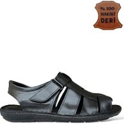 Resim Erkek Hakiki Deri Cırtlı Sandalet Siyah-siyah Siyah 