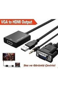 Resim evotech Vga To Hdmi Kablo Dönüştürücü Converter Görüntü Ve Ses Çevirici Adaptör Tv Televizyon Konnektör 