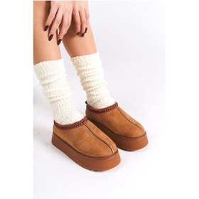 Resim Asmi Shoes Kadın Rose İçi Tüylü Düz Taban Ayakkabı - Yarım Bot Taba Taba 