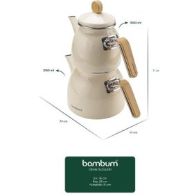 Resim Sultan - Bambu Kulplu Emaye Çaydanlık Takımı Krem 