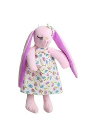Resim İthal Kumaş Uzun Kulaklı Renkli Kıyafetli Sevimli Tavşan Peluş Oyuncak Uyku & Oyun Arkadaşı 30 Cm. Açık Pembe 