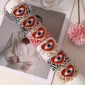 Resim 1 adet Anneler Günü Boho moda retro kişilik taşlı pirinç boncuklu aşk gözü örgülü püskül bilezik Mars Kırmızı Hanımefendi kız kardeş çift takı hediyesi, günlük hediyelere uygun randevu partisi tatil doğum günü için ayarlanabilir büyük küçük el ipi 