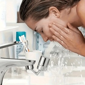 Resim 720 Derece Dönebilen Sıçramaya Karşı Koruyucu Musluk Püskürtücü - Köpük Artırıcı, ABS & Paslanmaz Çelik Banyo/Mutfak Musluk Uzatma Adaptörü, 2 Modlu Sprey, 4 Katmanlı Filtre ve Sızdırmaz Tasarım, Lavabo, Restoran, Çamaşır Odası için Çok Yönlü Su Akışı, Modern Lavabo Aksesuarı, Dayanıklı Yapı 