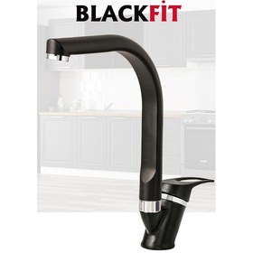 Resim Siyah Mix Mutfak Bataryası Filtreli Mutfak Musluğu Eviye Bataryası Çift Su Girişli Siyah 