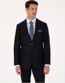 Resim Cacharel Koyu Lacivert Slim Fit Yün Karışımlı Mikro Desenli Takım Elbise 