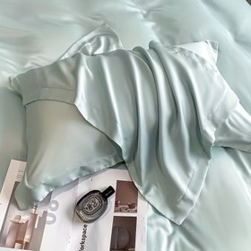 Resim 2 Adet Lüks Dut İpeği Karışımı Saten Yastık Kılıfı, 25 Momme Dokuma, Hipoalerjenik Zarf Kapatma, 120-140gsm, Rahatlık ve Dayanıklılık için Pürüzsüz Açık Yeşil Viskon Malzeme 