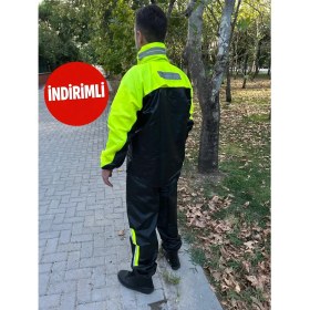 Resim Geborgenheit Kadın Erkek Fosforlu Yeşil Motorcu Yağmurluk File Astarlı Motosiklet Yağmurluğu Cepli 