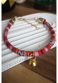 Resim Zilli Kedi Köpek Boyun Tasması Bohem Kedi Kolyesi - Kırmızı 