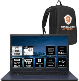 Resim ExperBook B1500CEAE i5 1135G7 8GB RAM 1TB SSD 15.6'' FHD W11PRO BQ4167 & PER4 Çanta 