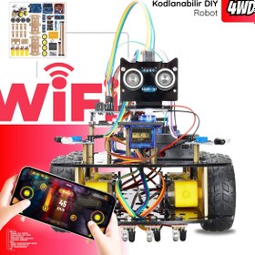 Resim RoboThink Arduino Temelli 4 Teker Robot Araba Kodlama Seti 4wd-wifi (KUTULU VE YAPAY ZEKA DESTEKLİ) 