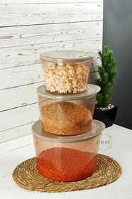 Resim Erzak Gıda Saklama Kabı 3'lü Set Maxi Boy Sızdırmaz Kapaklı Bpa Free Latte 