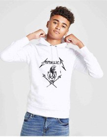 Resim Metallica Baskılı Unisex Çocuk Kapüşonlu Beyaz Sweatshirt (528663608) Beyaz 